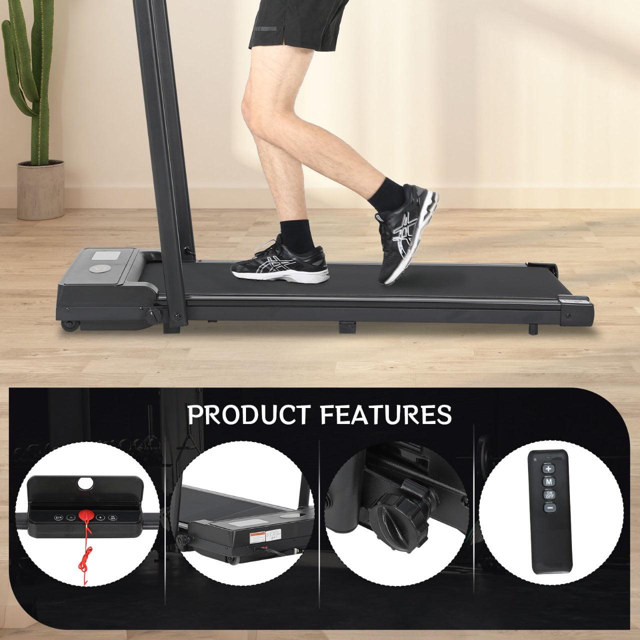 Under Desk Treadmill with Handrail – Foldable, 1.5HP Motor, LCD Display, Bluetooth, Remote Control, 1–10km/h Speed, 100KG Capacity
