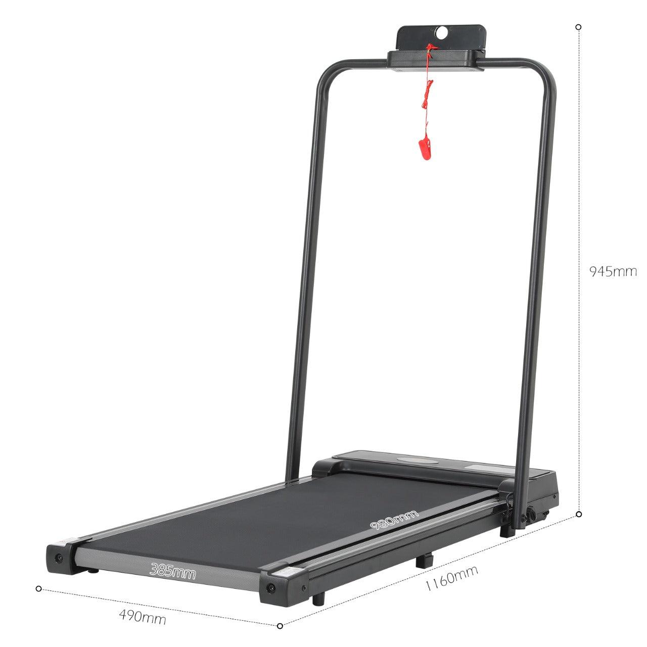 Under Desk Treadmill with Handrail – Foldable, 1.5HP Motor, LCD Display, Bluetooth, Remote Control, 1–10km/h Speed, 100KG Capacity