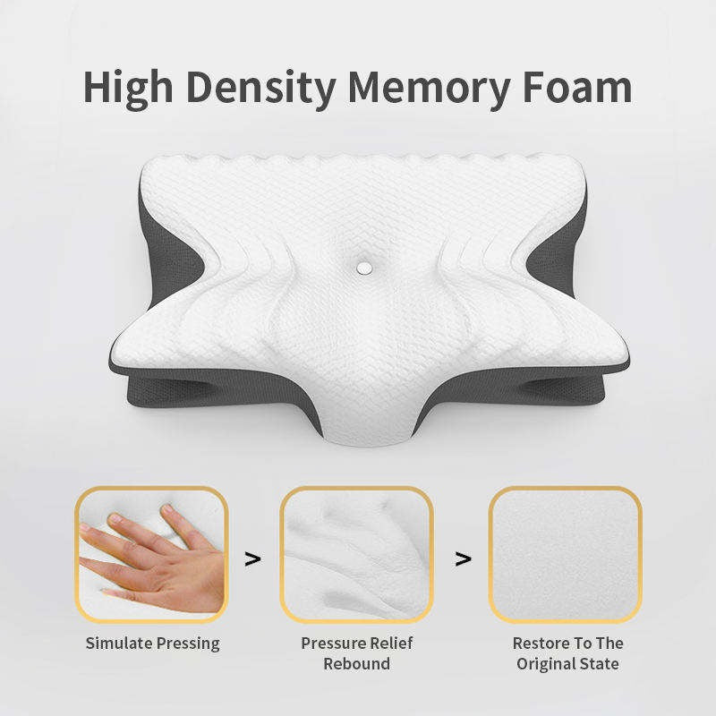 Ergonomic Memory Foam Butterfly Pillow – Orthopedic Cervical Neck Support Sleeping Pillow for Side & Back Sleepers, Black & White Bed Pillow