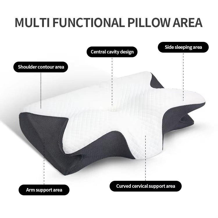Ergonomic Memory Foam Butterfly Pillow – Orthopedic Cervical Neck Support Sleeping Pillow for Side & Back Sleepers, Black & White Bed Pillow