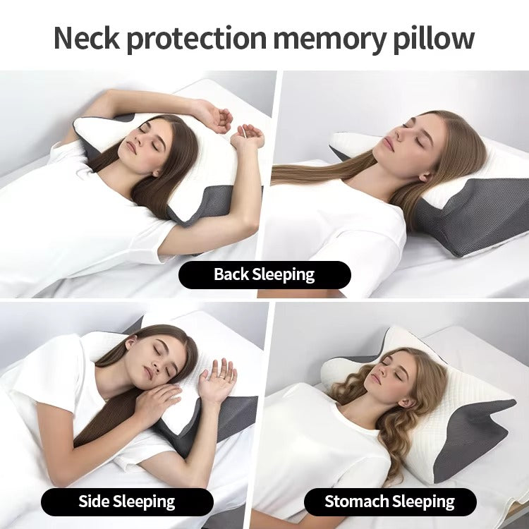 Ergonomic Memory Foam Butterfly Pillow – Orthopedic Cervical Neck Support Sleeping Pillow for Side & Back Sleepers, Black & White Bed Pillow