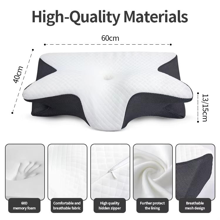 Ergonomic Memory Foam Butterfly Pillow – Orthopedic Cervical Neck Support Sleeping Pillow for Side & Back Sleepers, Black & White Bed Pillow