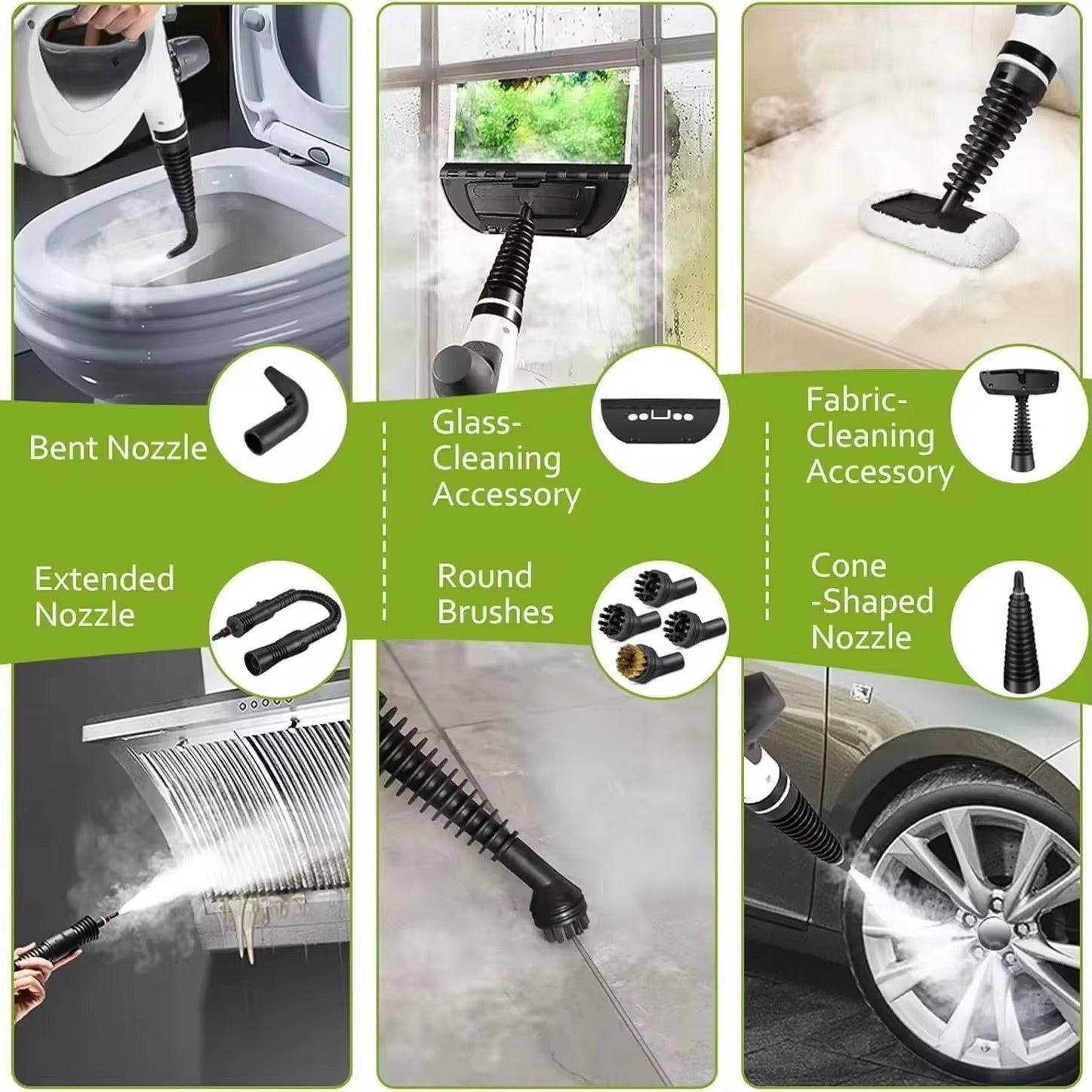 Handheld Steam Cleaner 1050W – Portable Multi-Purpose Pressurised Steam Cleaning Machine with 9 or 12 Accessories for Kitchen, Sofa, Tiles, Windows & Car