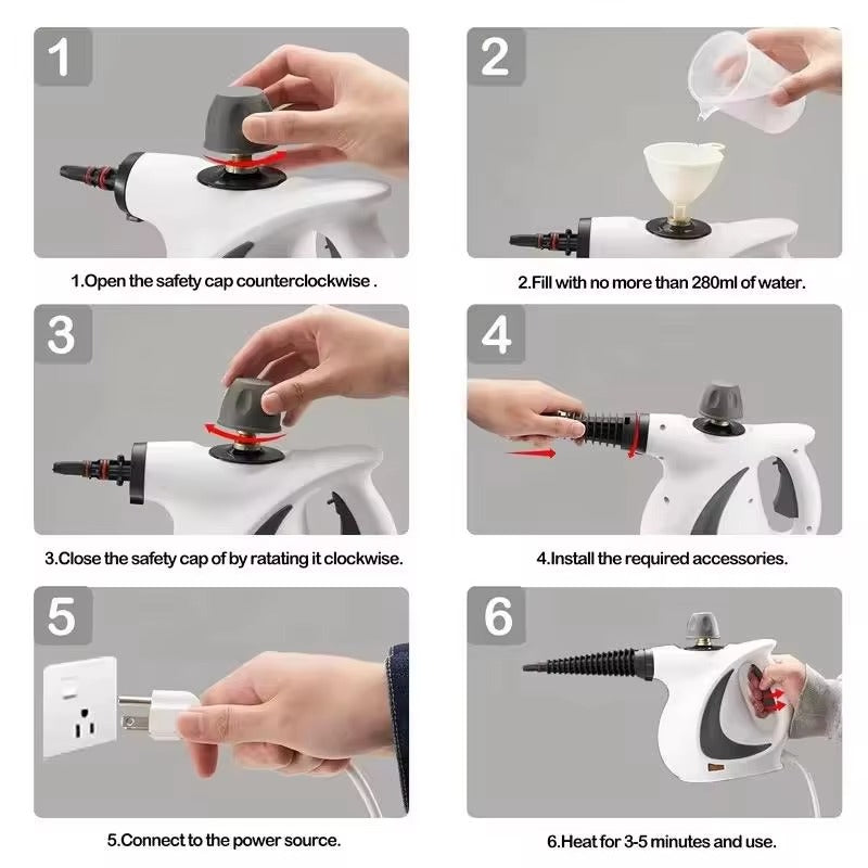 Handheld Steam Cleaner 1050W – Portable Multi-Purpose Pressurised Steam Cleaning Machine with 9 or 12 Accessories for Kitchen, Sofa, Tiles, Windows & Car