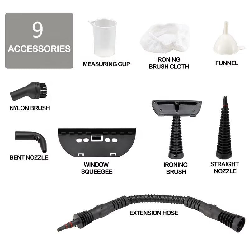Handheld Steam Cleaner 1050W – Portable Multi-Purpose Pressurised Steam Cleaning Machine with 9 or 12 Accessories for Kitchen, Sofa, Tiles, Windows & Car
