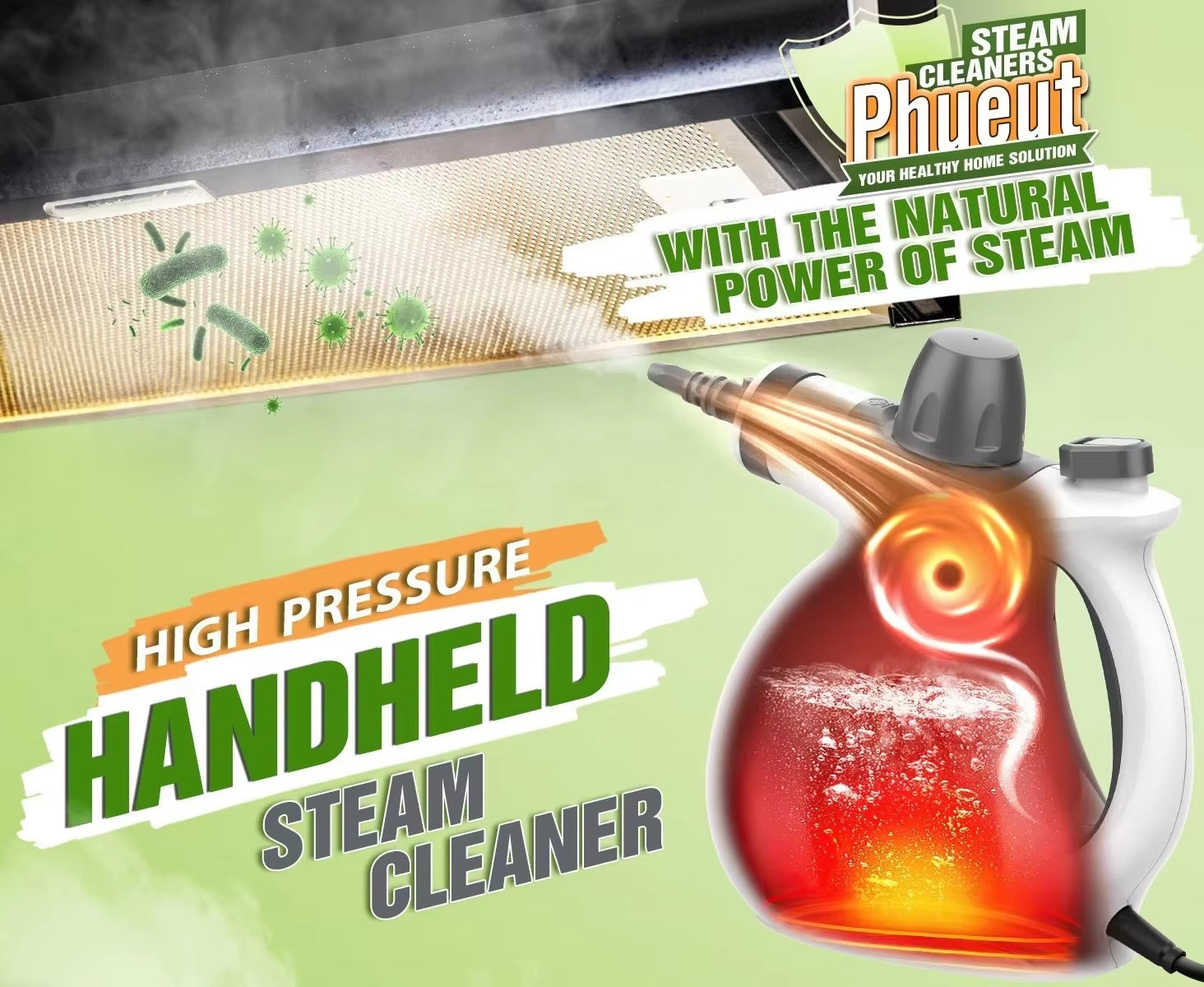 Handheld Steam Cleaner 1050W – Portable Multi-Purpose Pressurised Steam Cleaning Machine with 9 or 12 Accessories for Kitchen, Sofa, Tiles, Windows & Car