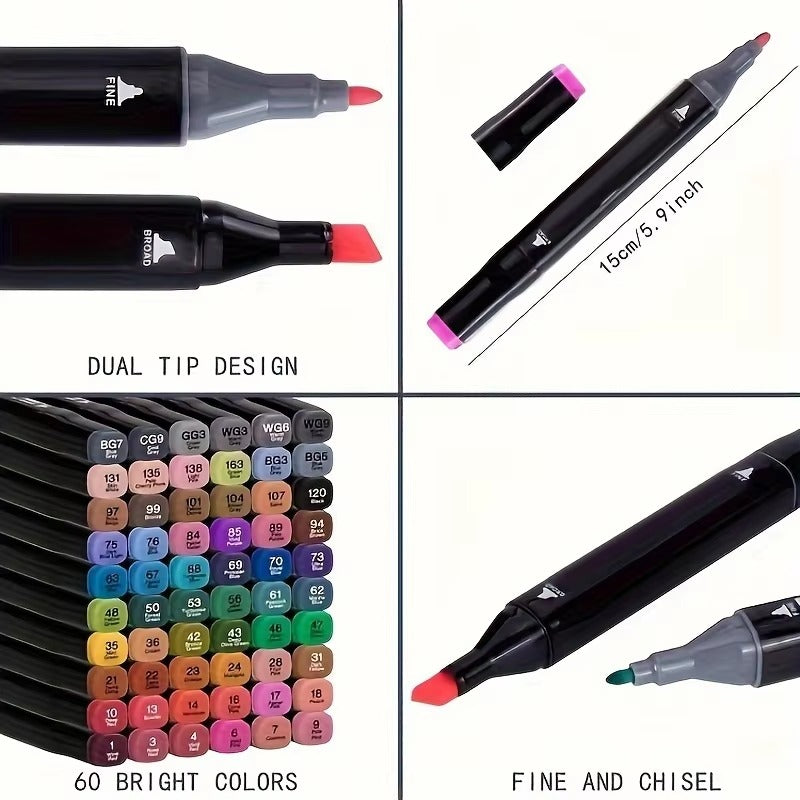 Dual Tip Alcohol Markers Set 40/80/120/168 Colours – Permanent Art Pens for Drawing, Manga, Sketching & Colouring with Carry Case