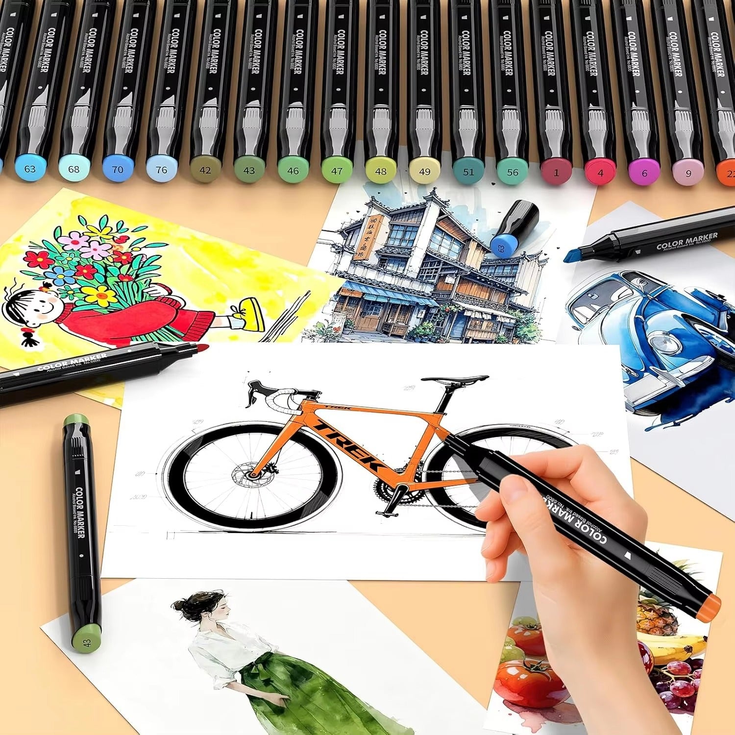 Dual Tip Alcohol Markers Set 40/80/120/168 Colours – Permanent Art Pens for Drawing, Manga, Sketching & Colouring with Carry Case