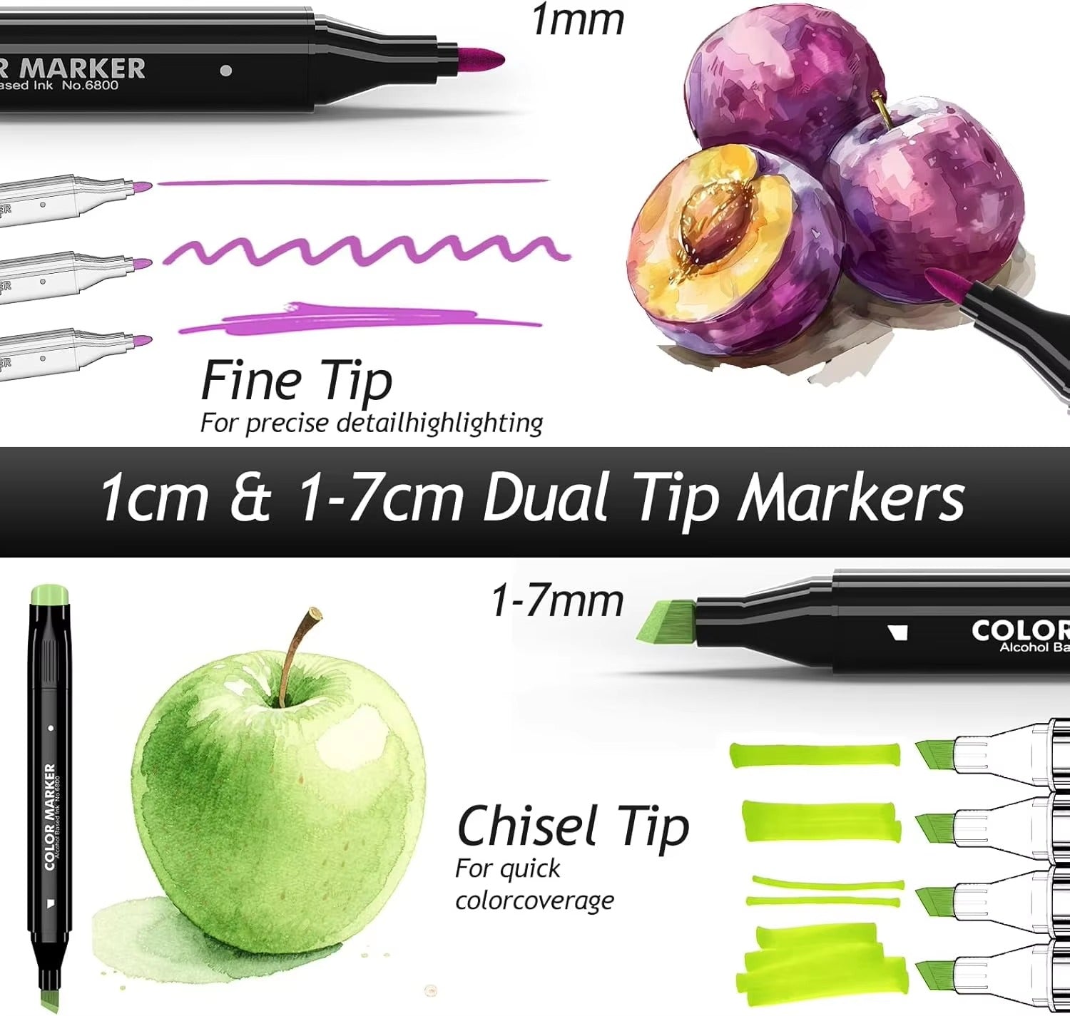 Dual Tip Alcohol Markers Set 40/80/120/168 Colours – Permanent Art Pens for Drawing, Manga, Sketching & Colouring with Carry Case