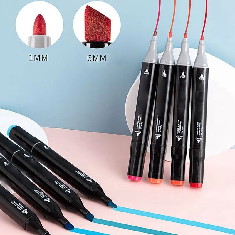 Dual Tip Alcohol Markers Set 40/80/120/168 Colours – Permanent Art Pens for Drawing, Manga, Sketching & Colouring with Carry Case