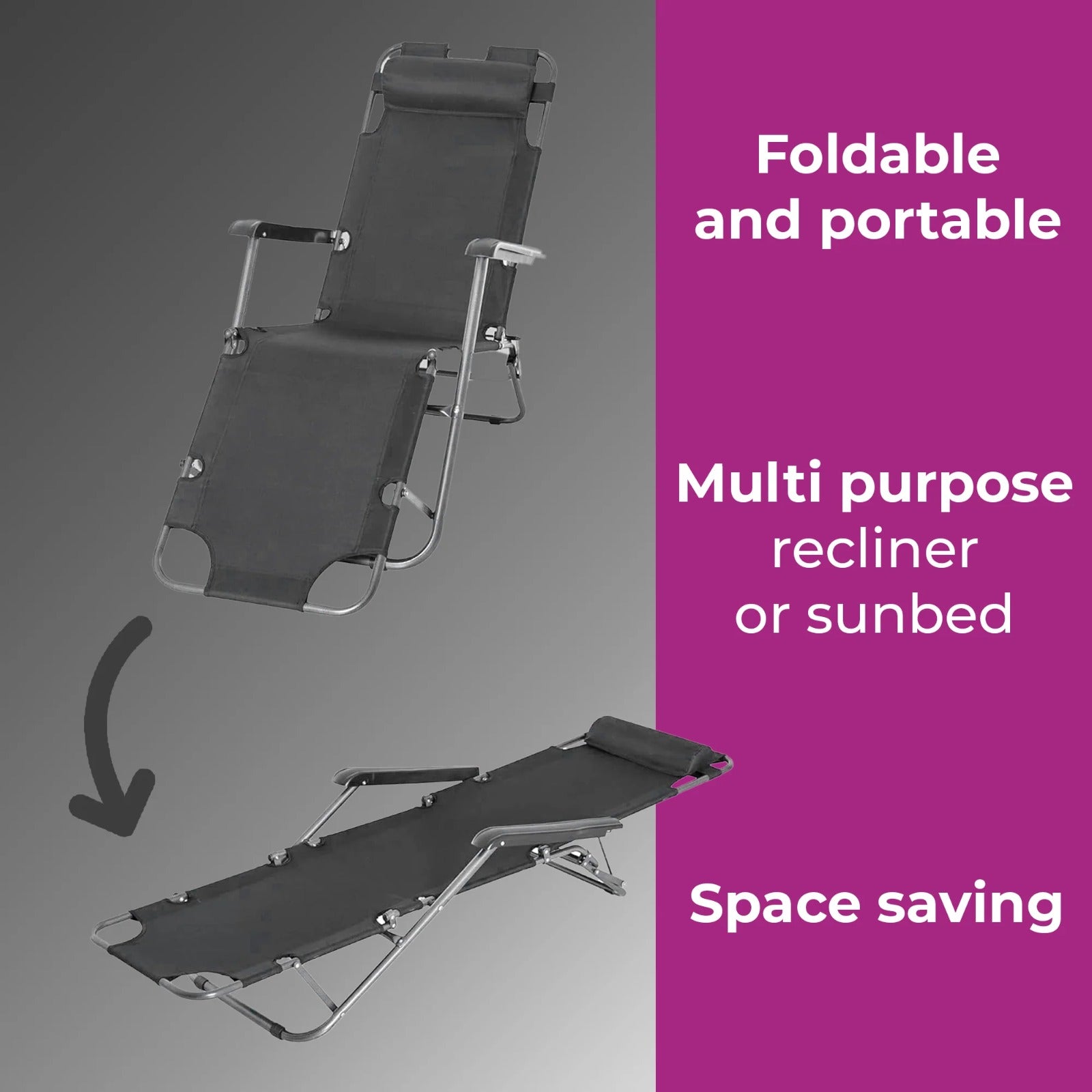 Folding Outdoor Recliner 2 Chairs with Adjustable Headrest – 2X Zero Gravity Garden Sun Lounger Bed with Armrests, Portable Patio Chair for Camping, Beach & Poolside