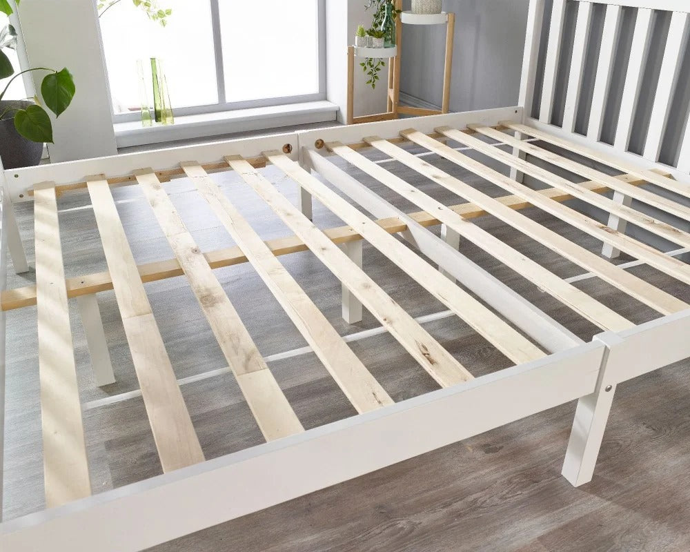 White 5ft King Size Wooden Bed Frame – Solid Pine Wood Bed with Optional Cooling Gel Mattress for Bedroom Furniture