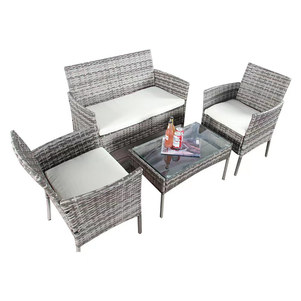 4 Piece Rattan Garden Furniture Set – Outdoor Patio Sofa & Chairs with Coffee Table for Balcony, Conservatory, Backyard & Poolside