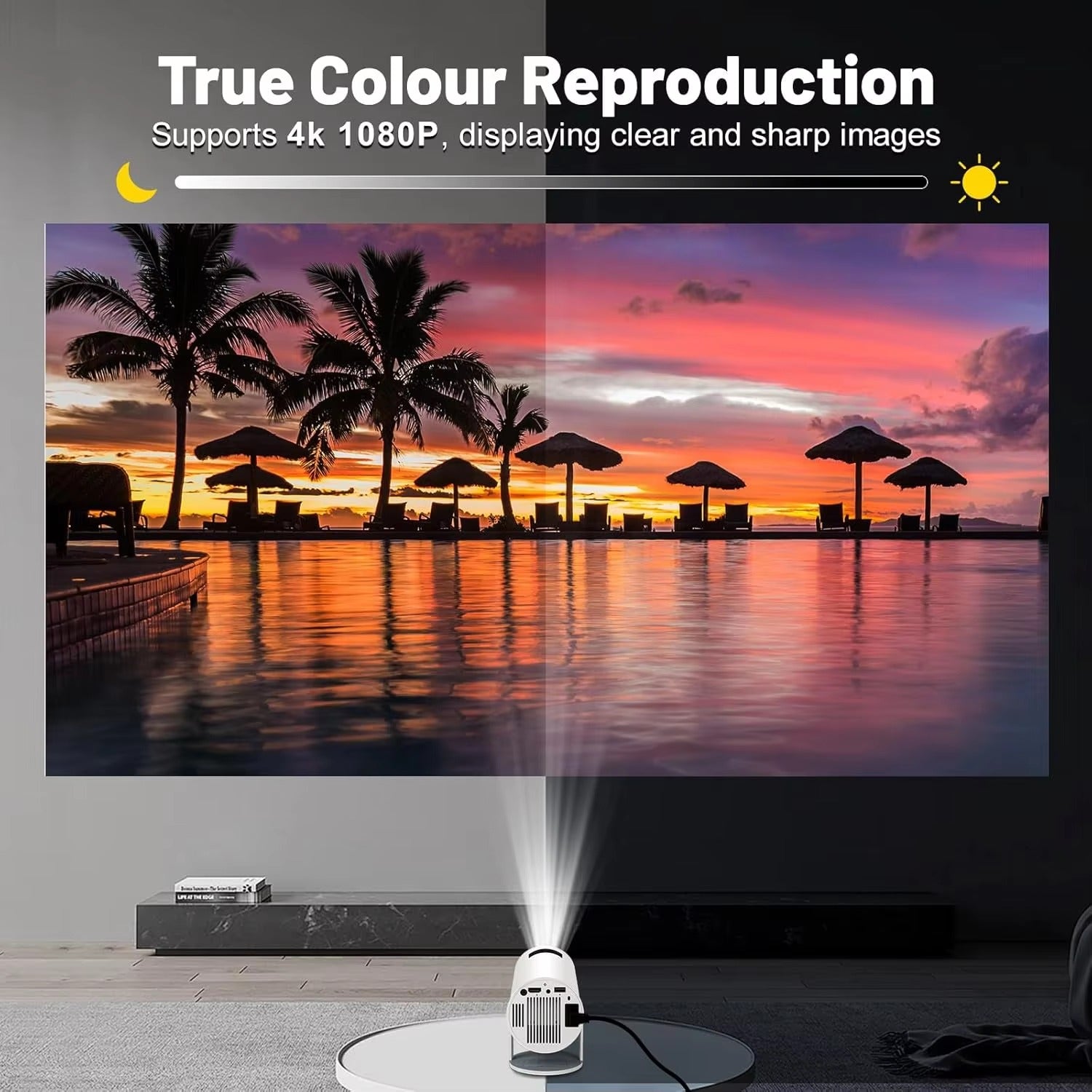 Mini Portable Projector with 180° Rotation & Auto Keystone – Android LED Home Cinema Projector Compatible with TV Stick, HDMI, USB, iOS & Windows