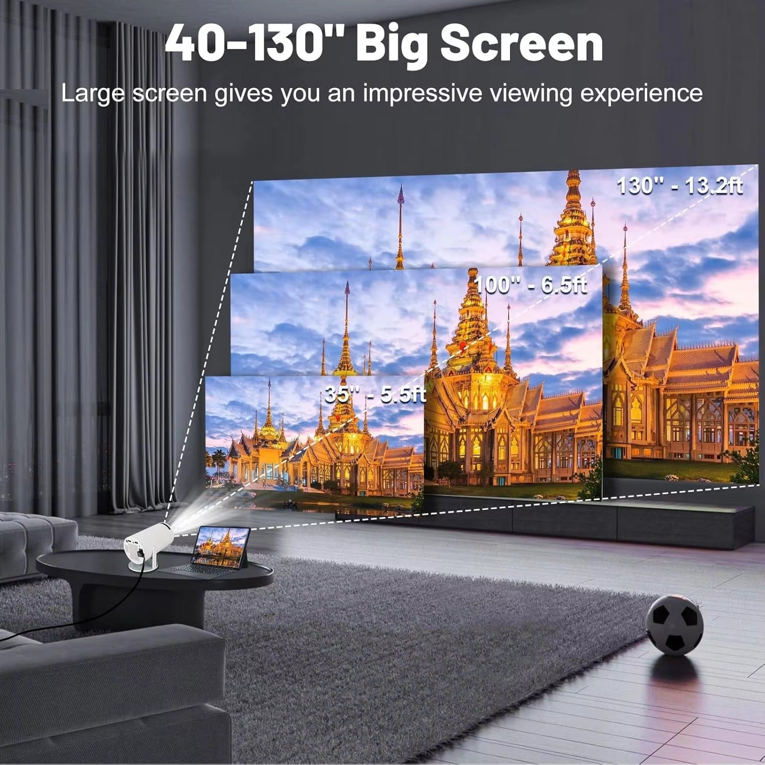 Mini Portable Projector with 180° Rotation & Auto Keystone – Android LED Home Cinema Projector Compatible with TV Stick, HDMI, USB, iOS & Windows