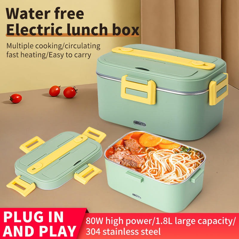 Portable Electric Lunch Box Food Warmer 1.8L – Heated Stainless Steel Lunch Container for Car, Truck, Home & Office 12V/24V/220V with Carry Bag