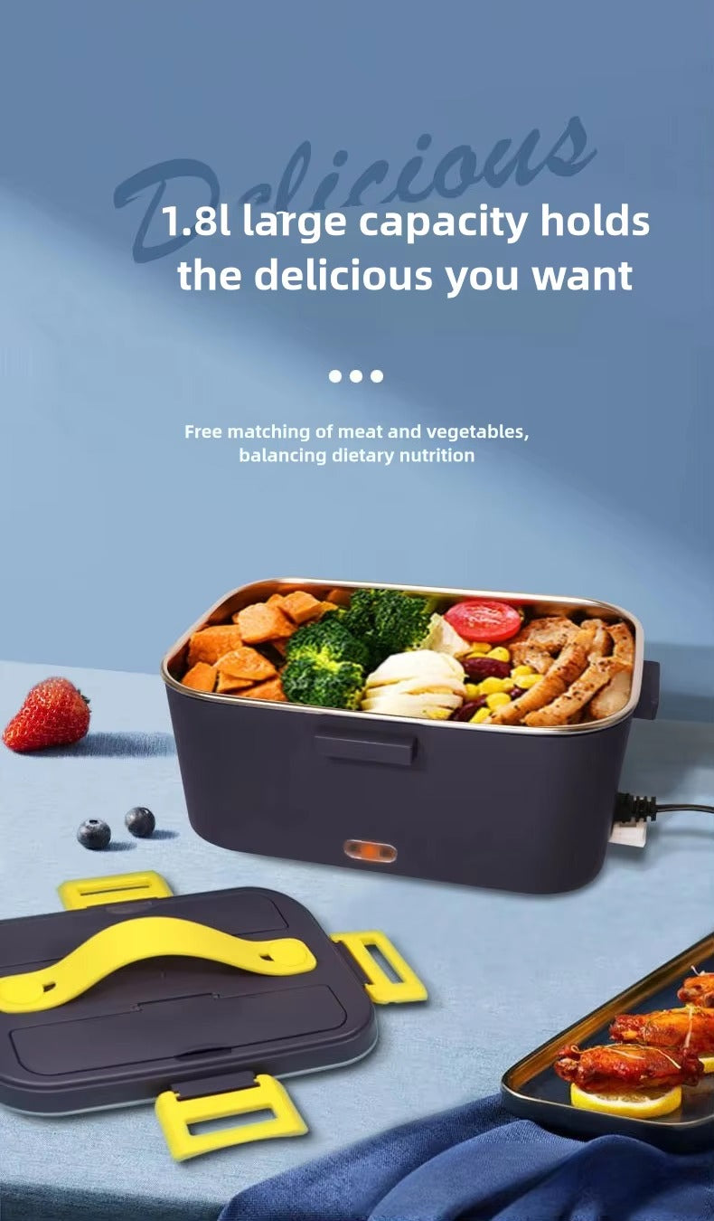 Portable Electric Lunch Box Food Warmer 1.8L – Heated Stainless Steel Lunch Container for Car, Truck, Home & Office 12V/24V/220V with Carry Bag