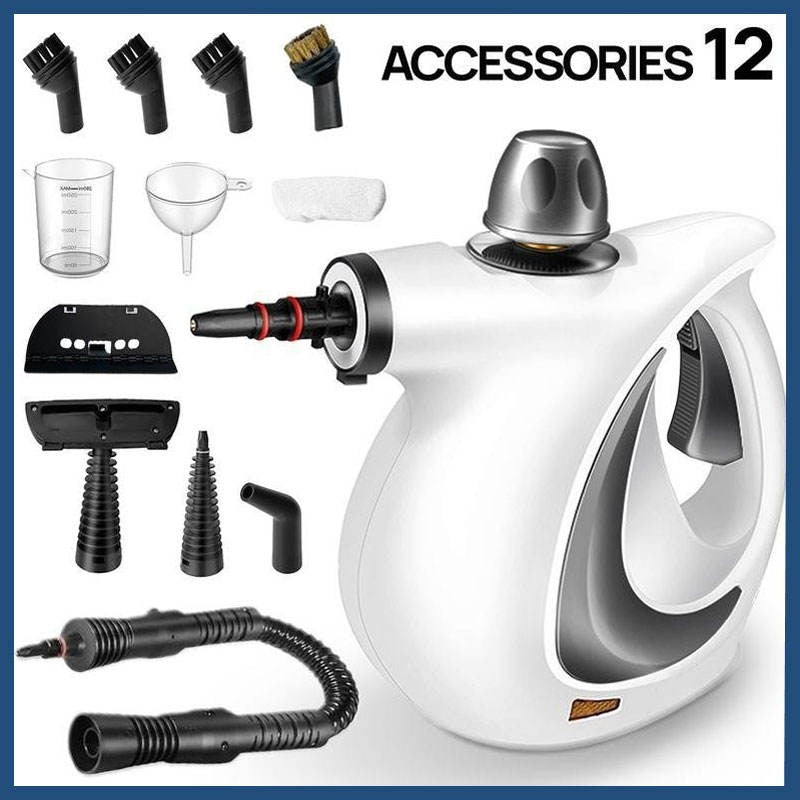 Handheld Steam Cleaner 1050W – Portable Multi-Purpose Pressurised Steam Cleaning Machine with 9 or 12 Accessories for Kitchen, Sofa, Tiles, Windows & Car