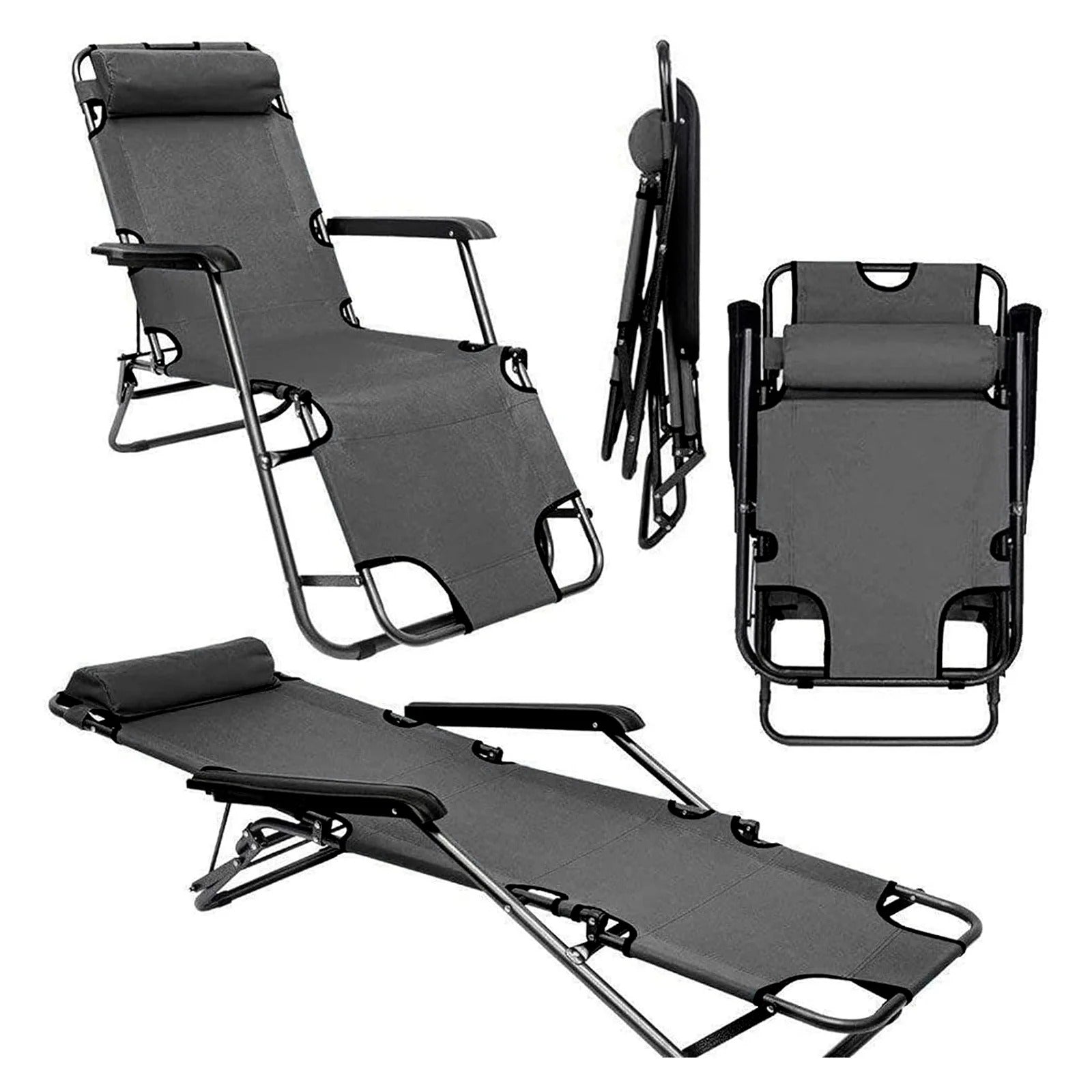Folding Outdoor Recliner 2 Chairs with Adjustable Headrest – 2X Zero Gravity Garden Sun Lounger Bed with Armrests, Portable Patio Chair for Camping, Beach & Poolside
