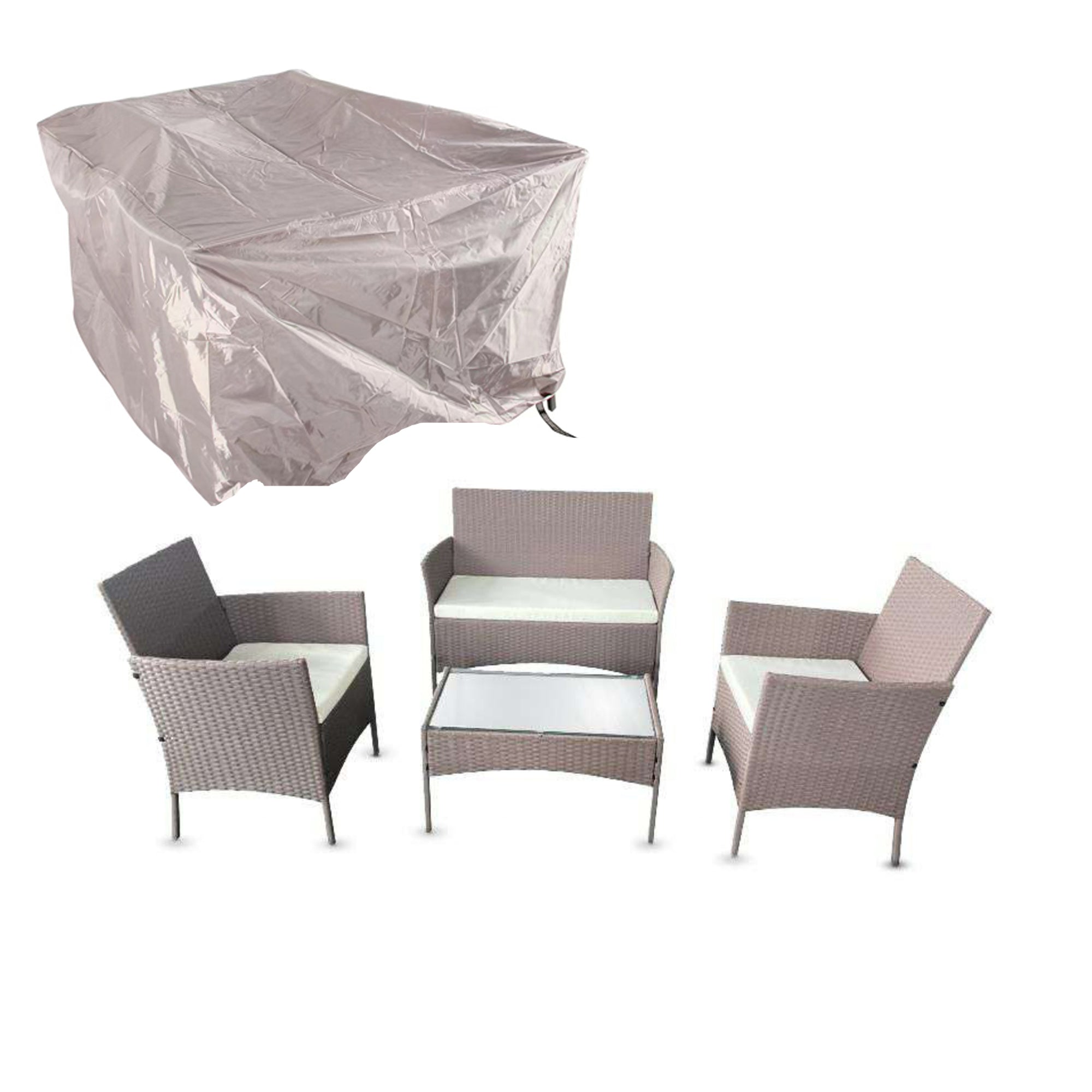 4 Piece Rattan Garden Furniture Set – Outdoor Patio Sofa & Chairs with Coffee Table for Balcony, Conservatory, Backyard & Poolside