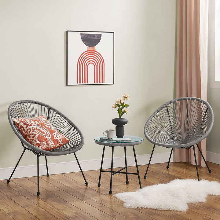 3 Piece Rattan Bistro Set for 2 – Outdoor Garden Table & Egg Chairs with Glass Top