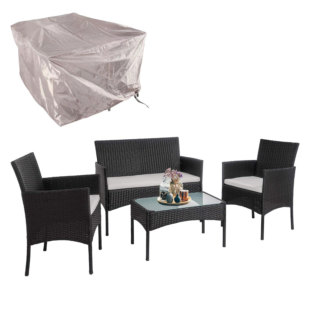 4 Piece Rattan Garden Furniture Set – Outdoor Patio Sofa & Chairs with Coffee Table for Balcony, Conservatory, Backyard & Poolside