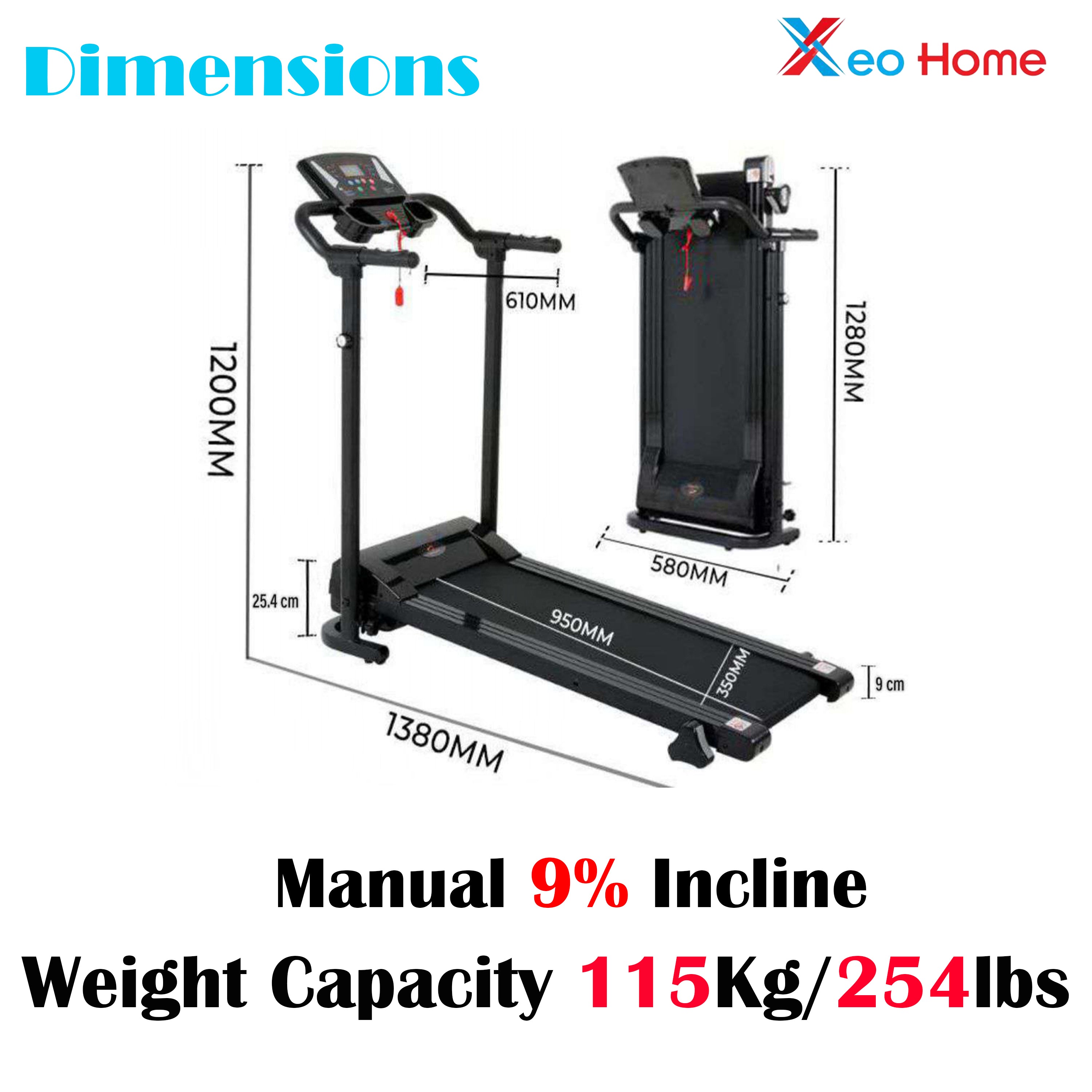 Foldable Electric Treadmill for Home – 12km/h Running & Walking Machine with 9% Manual Incline, Home Gym Fitness Equipment with Cup Holder