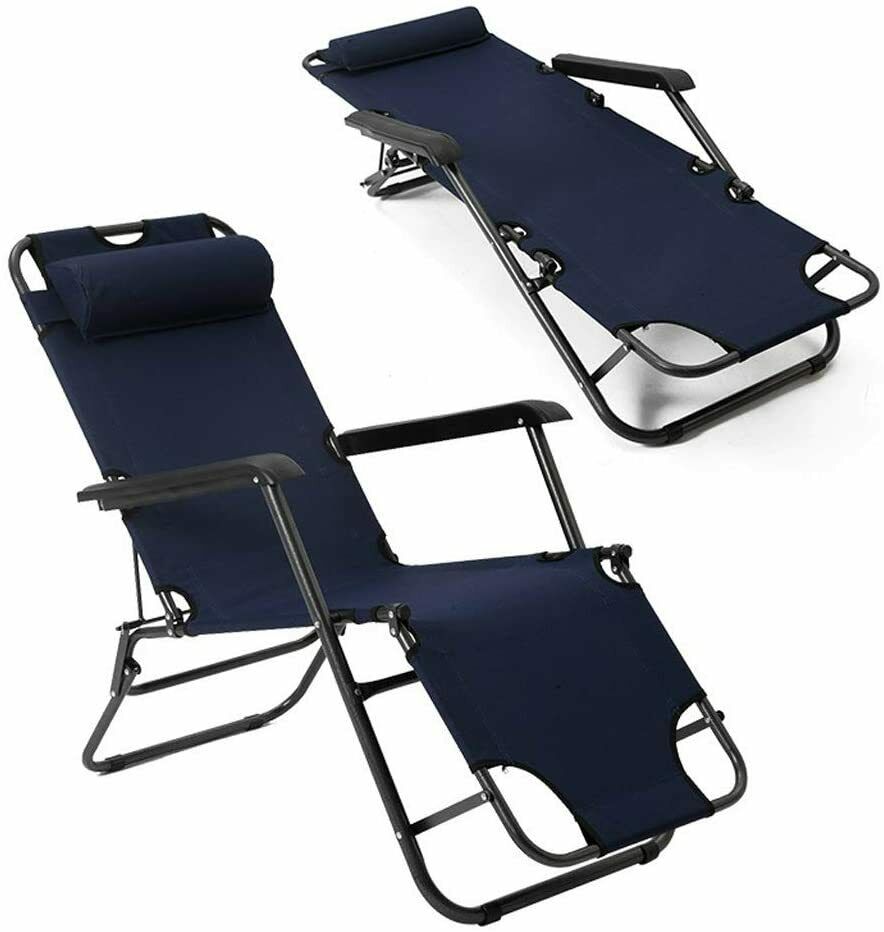 Folding Outdoor Recliner 2 Chairs with Adjustable Headrest – 2X Zero Gravity Garden Sun Lounger Bed with Armrests, Portable Patio Chair for Camping, Beach & Poolside