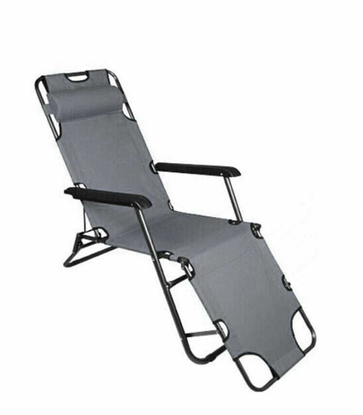 Folding Outdoor Recliner 2 Chairs with Adjustable Headrest – 2X Zero Gravity Garden Sun Lounger Bed with Armrests, Portable Patio Chair for Camping, Beach & Poolside