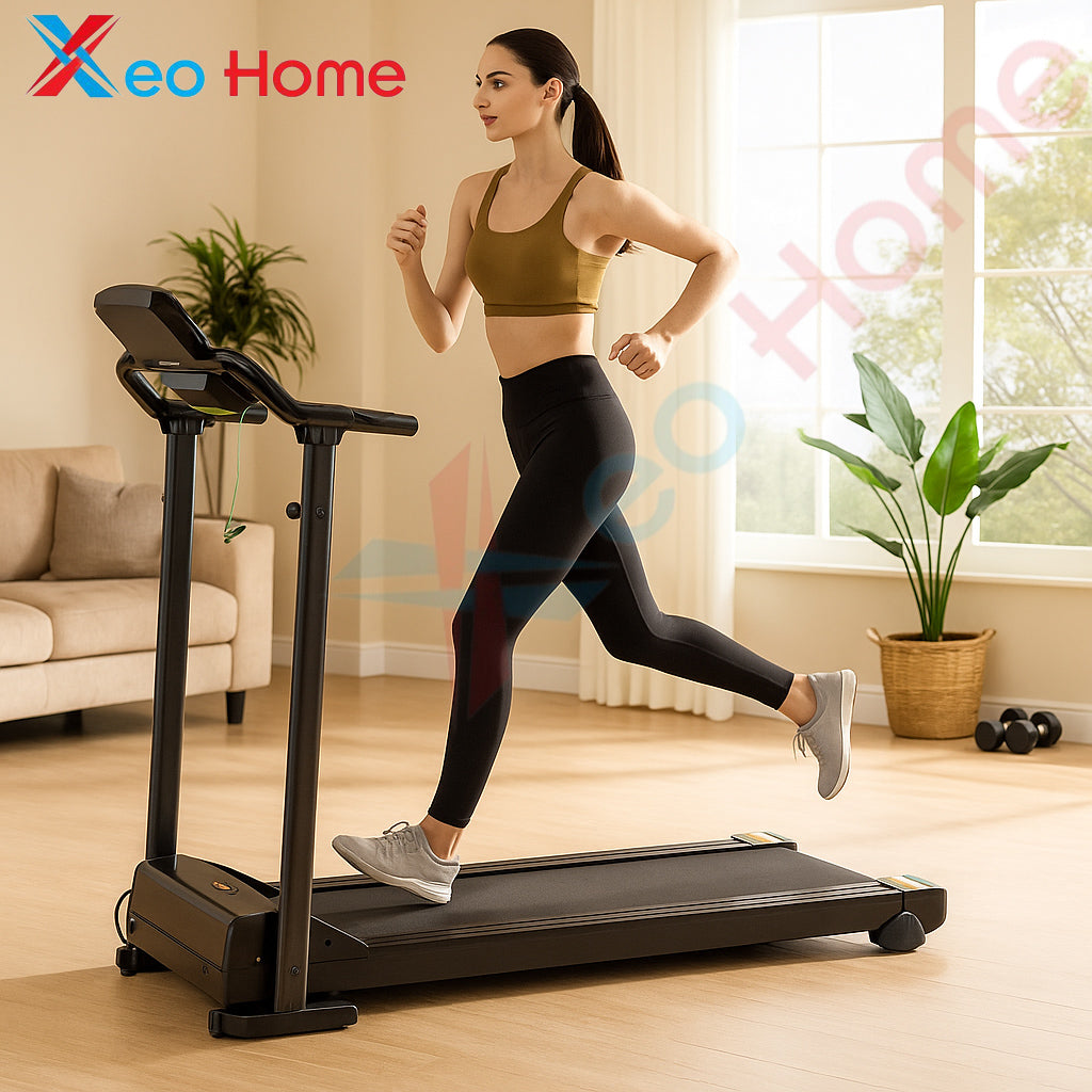 Foldable Electric Treadmill for Home – 12km/h Running & Walking Machine with 9% Manual Incline, Home Gym Fitness Equipment with Cup Holder