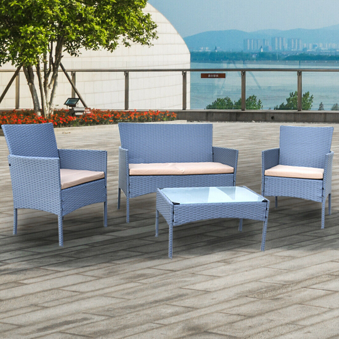 Multicoloured Rattan Garden Sofa Set - 4 Piece Patio Furniture Set